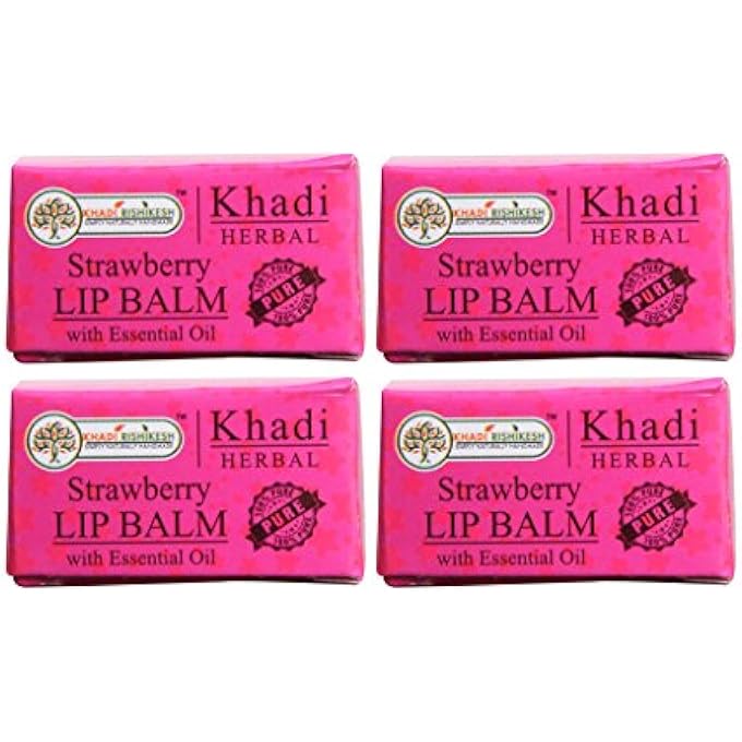 KHADI RISHIKESH HERBAL STRAWBERRY LIP BALM COMBO SET PACK OF - 8GM X 4 (32GM) - Image 1
